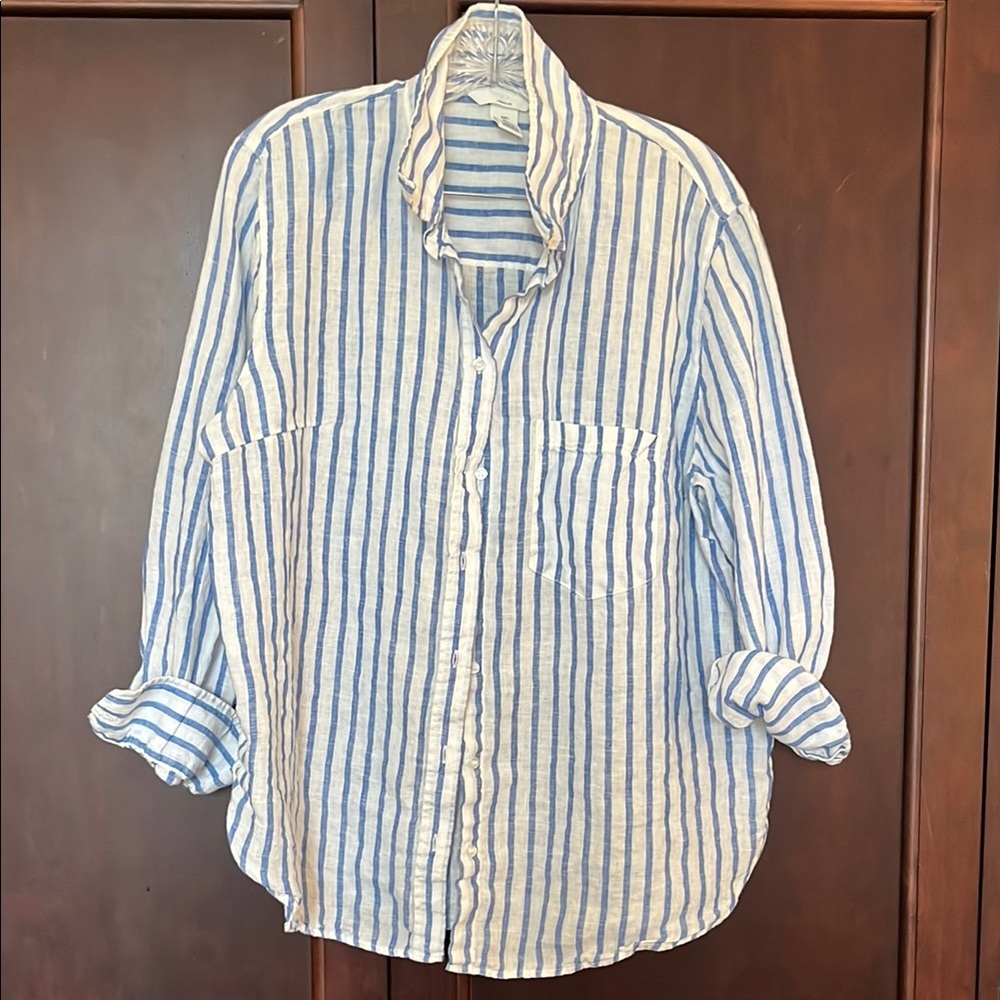 H&M Blue and White Striped Button Down Shirt